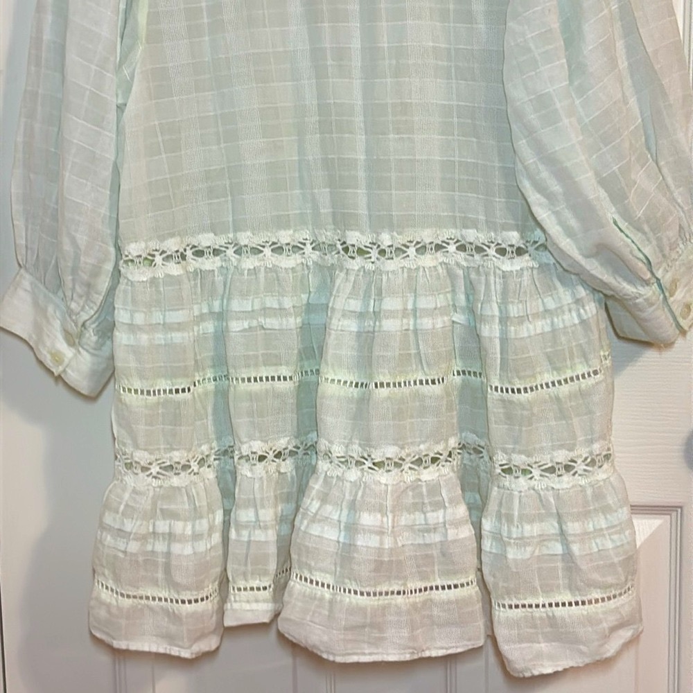 Free People Time Out Plaid Lace Trim Tunic, 
super subtle green hue, Medium - Picture 7 of 8